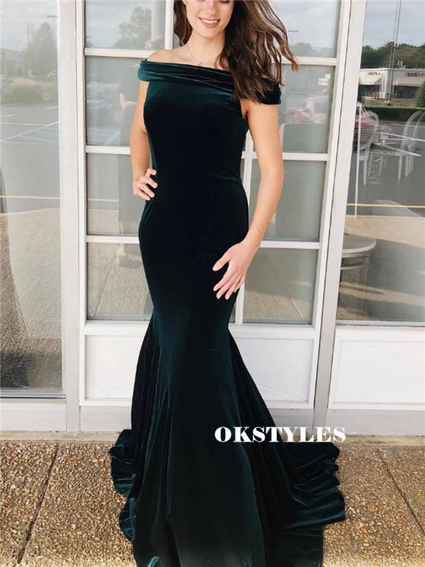 Mermaid Off-shoulder Long Dark Green Velvet Prom Dresses, PD0597 MarryLover Mermaid Off-shoulder Long Dark Green Velvet Prom Dresses, PD0597 MarryLover