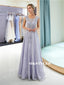 A-line Round Neck Cap-sleeves Appliques Sparkly Prom Dresses, PD0618
