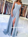 A-line Spaghetti Straps Lace Top Long Chiffon Prom Dresses With Split, PD0626