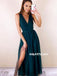 A-line V-neck Sleeveless Sexy Long Tulle Prom Dresses With Split, PD0635