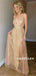 Shine Floor-length Straps Deep V-neck Backless Prom Dresses With Split, PD0648