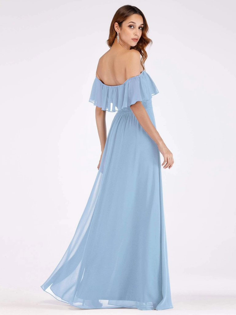 A-line Off-shoulder Floor-length Chiffon Bridesmaid Dresses With Split,  BD0616