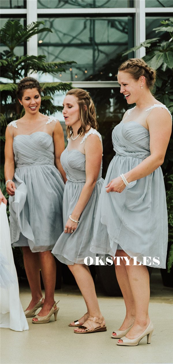 A-line Beteau Neck Appliques Short Chiffon Bridesmaid Dresses With Ple MarryLover A-line Beteau Neck Appliques Short Chiffon Bridesmaid Dresses With Ple MarryLover