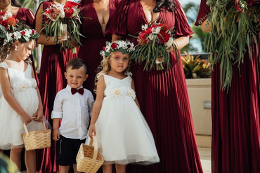 A-line V-neck Short Sleeves Split Long Bridesmaid Dresses With Pleats, BD0630