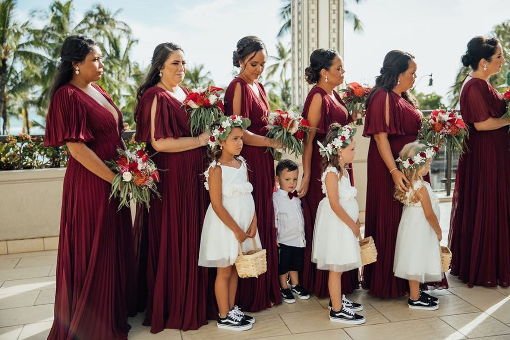 short or long bridesmaid dresses A-line V-neck Short Sleeves Split Long Bridesmaid Dresses With Pleats, MarryLover