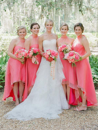 A-line Halter Sleeveless Backless Short Organza Bridesmaid Dresses, BD0645