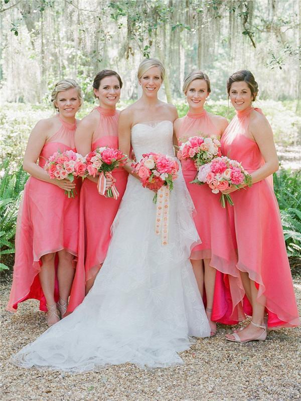 A-line Halter Sleeveless Backless Short Organza Bridesmaid Dresses, BD – MarryLover