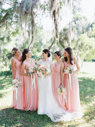 A-line Floor-length V-neck Sleeveless Long Pink Chiffon Bridesmaid Dresses, BD0648