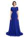 A-line Round Neck Short Sleeves Prom Dresses