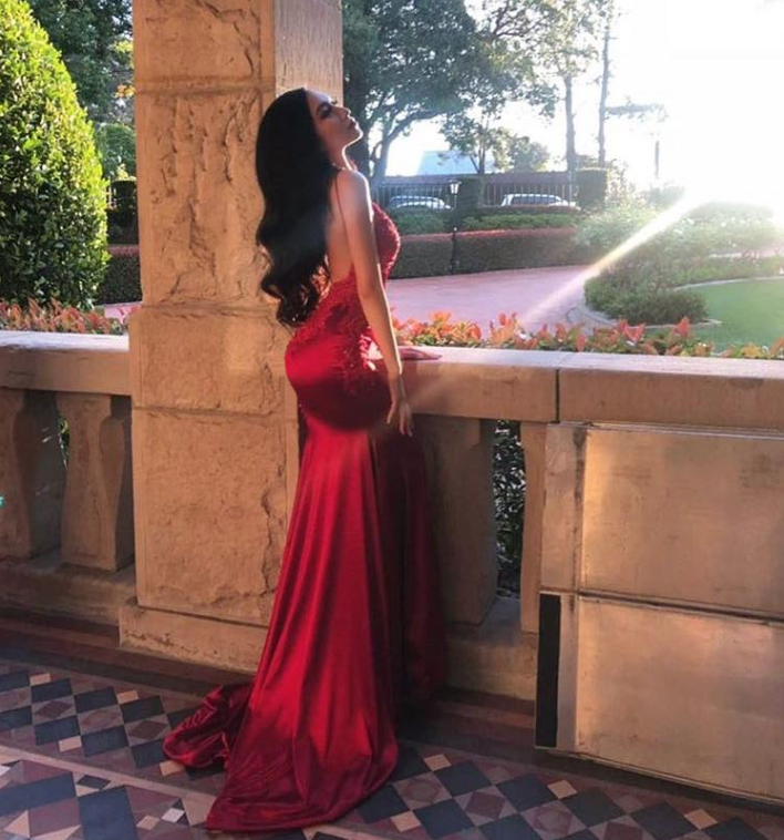 red mermaid prom dresses 2018 Red Mermaid Prom Red Tight Prom Dresses 2018 Spaghetti Straps Mermaid Applique Backless Red Prom Dresses