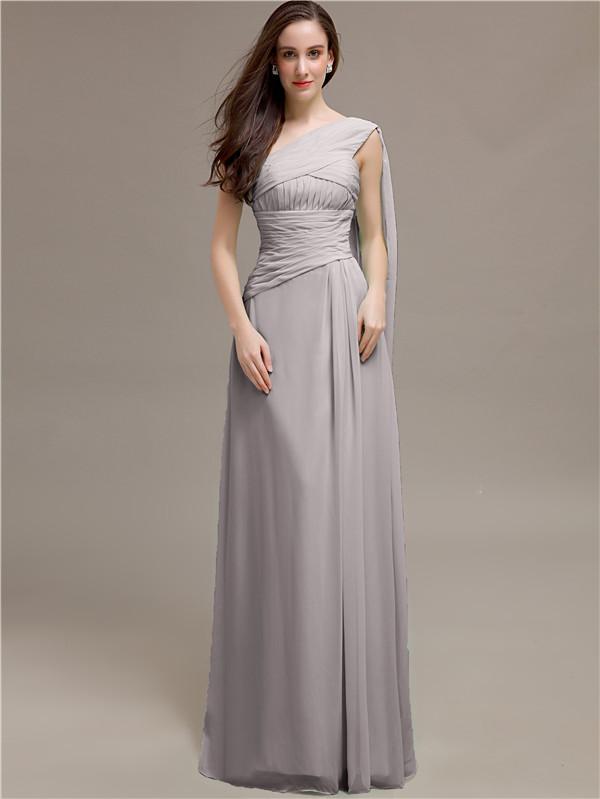 One-shoulder Floor-length Pleats Bridesmaid Dresses