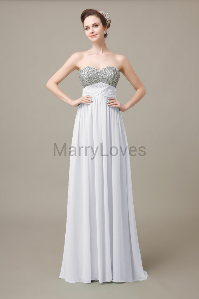 Sweetheart Top Sequin Long Chiffon Bridesmaid Dresses