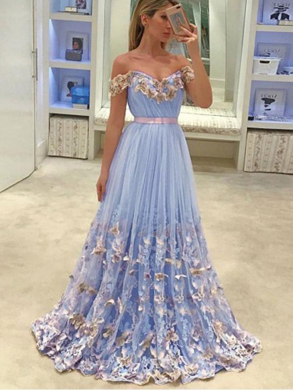 A-line Off Shoulder Applique Evening Party Dresses, Sweet 16 Prom Dresses, OL107 A-line Off Shoulder Applique Evening Party Dresses, Sweet 16 Prom Dresses, OL107