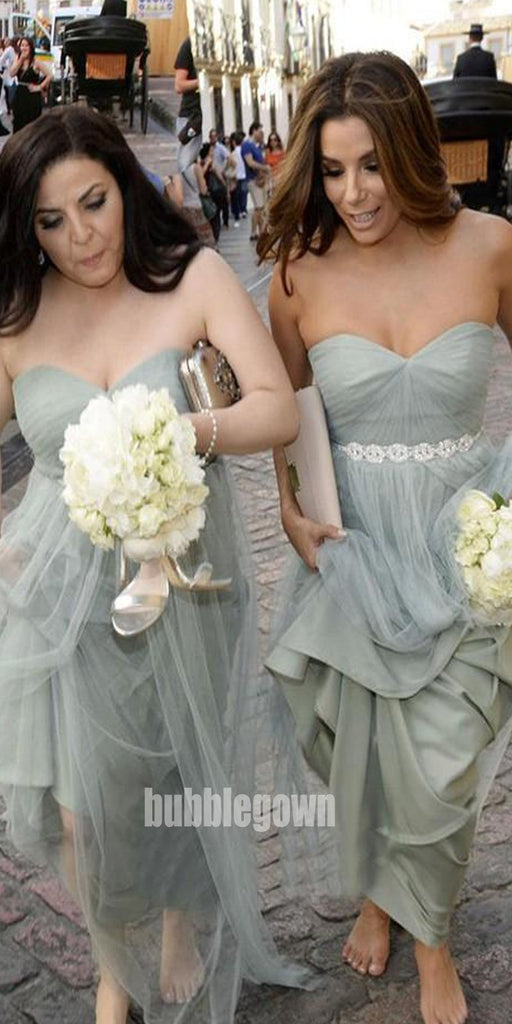 Blue Sweetheart A-line Tulle Long Bridesmaid Dresses BMD017