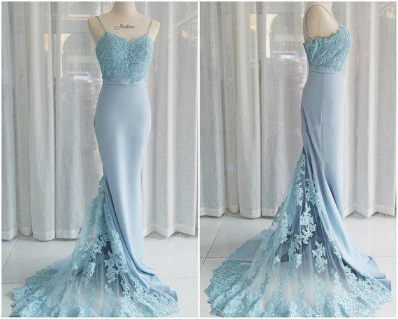 Charming Blue Lace Mermaid Elegant Cheap Long Bridesmaid Dresses, BG51476 - Bubble Gown