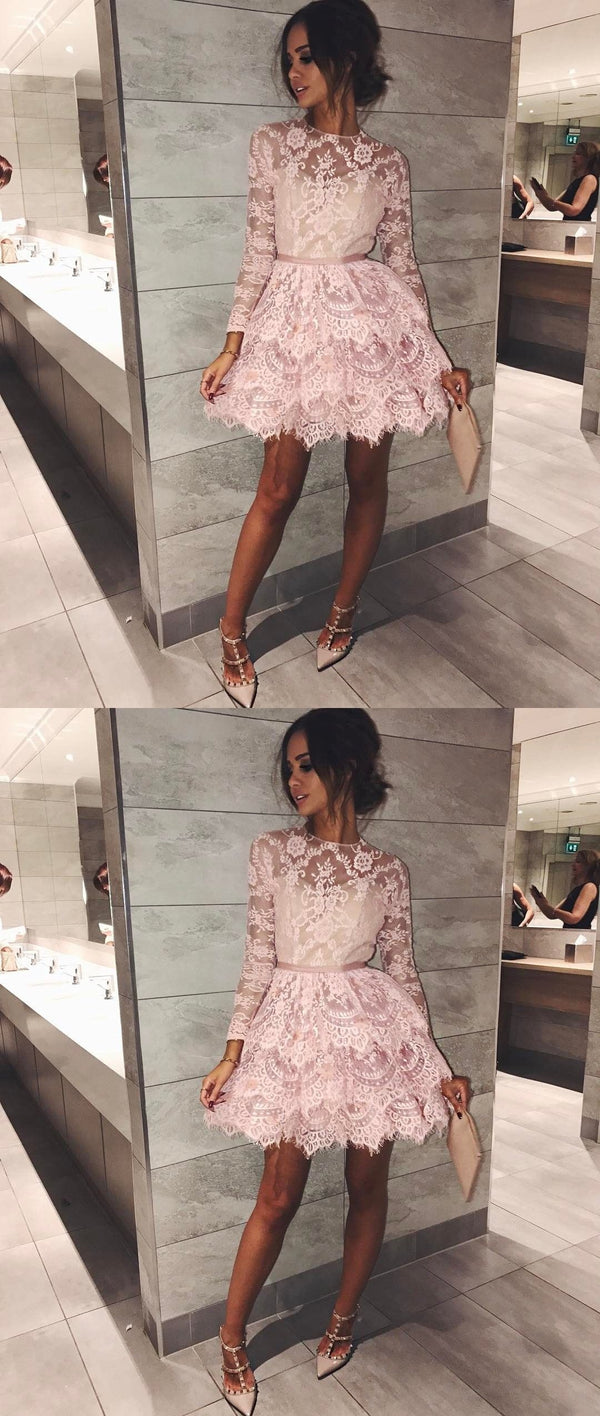 A-line Long Sleeves Lace See-though Short Homecoming Dresses, HD0500 MarryLover A-line Long Sleeves Lace See-though Short Homecoming Dresses, HD0500 MarryLover