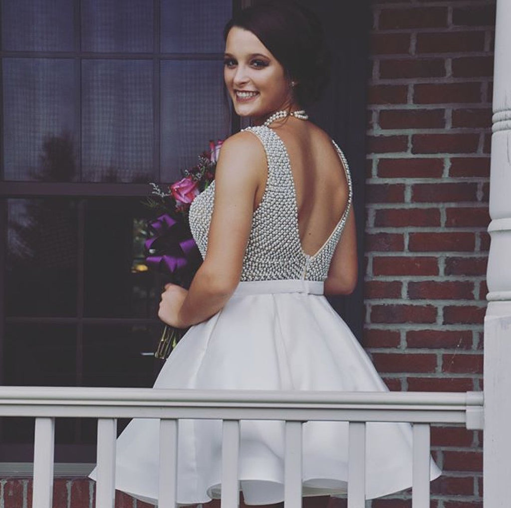 homecoming dresses online Sexy Backless Beaded V Neck Short Homecoming Dresses Online, CM677 – MarryLover