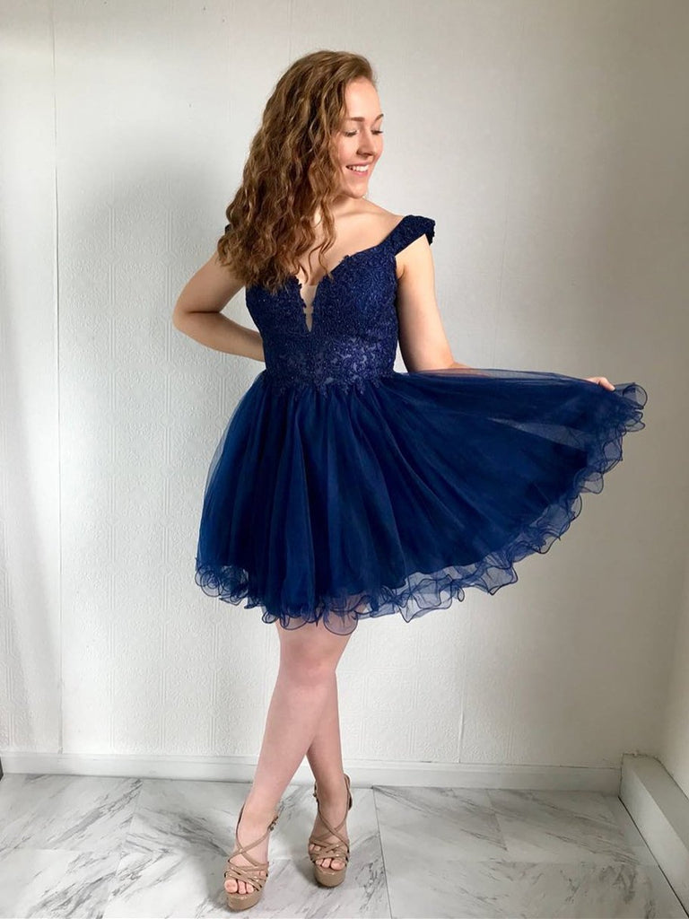 Newest Off-shoulder Lace Appliques Tulle Skirt Short Homecoming Dresse MarryLover Newest Off-shoulder Lace Appliques Tulle Skirt Short Homecoming Dresse MarryLover
