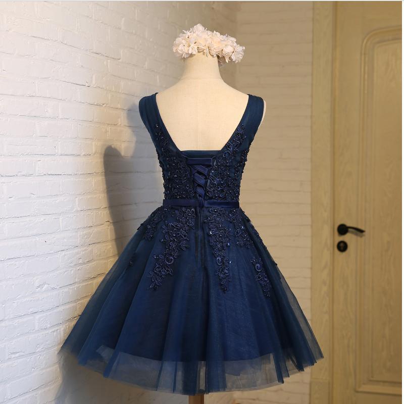 V Neck Navy Lace Beaded Short Homecoming Dresses Online, CM678 MarryLover V Neck Navy Lace Beaded Short Homecoming Dresses Online, CM678 MarryLover