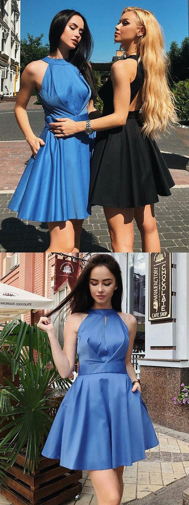 New Arrival Halter Simple Cheap Sleeveless Homecoming Dresses With Pleats, HD0454