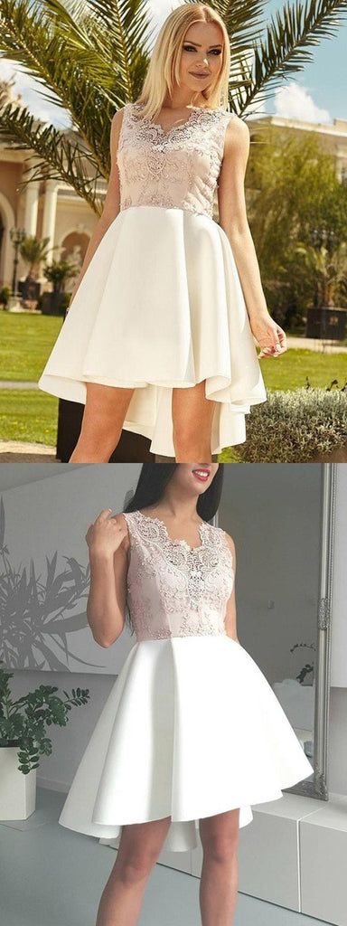 Amazing Lace Appliques Top V-neck Sleeveless Short Homecoming Dresses, HD0456