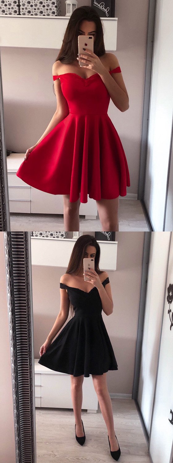 A-line Off-shoulder Red Sleeveless Simple Short Homecoming Dresses, HD – MarryLover A-line Off-shoulder Red Sleeveless Simple Short Homecoming Dresses, HD – MarryLover