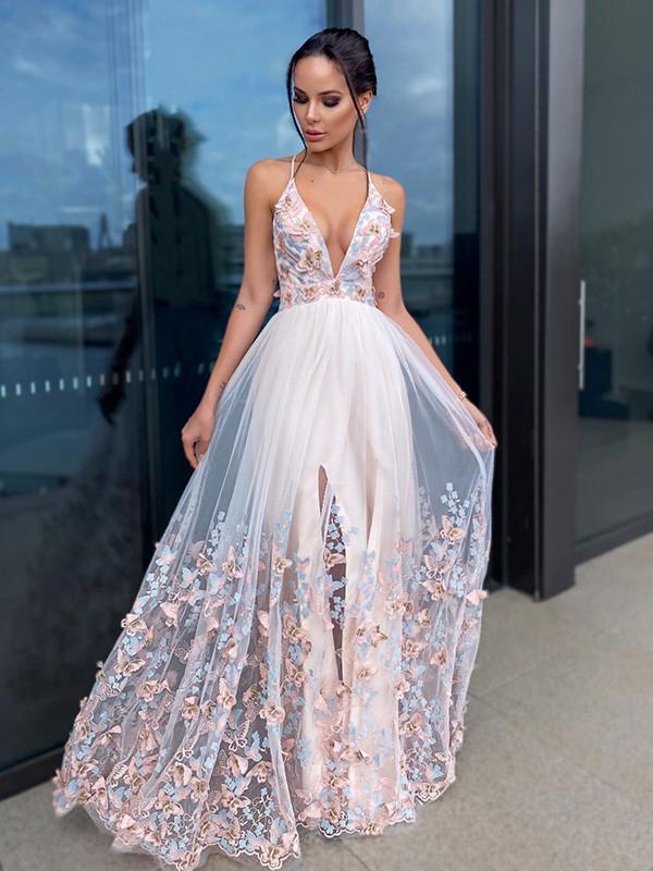 Beautiful A-line Applique V Neck Evening Prom Dresses, Long Prom Dress MarryLover Beautiful A-line Applique V Neck Evening Prom Dresses, Long Prom Dress MarryLover