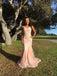 Mermaid Pink Applique V Neck Evening Prom Dresses, Sweet 16 Prom Dresses, OL090