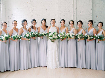 A-line V-neck Chiffon Long Bridesmaid Dresses With Pleats, BD0590