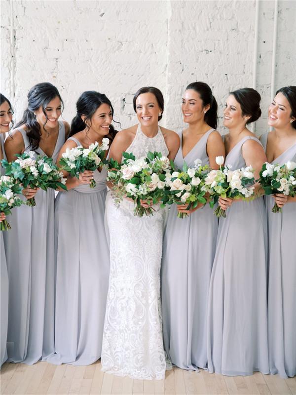 y neck bridesmaid dresses B223007 Poly Chiffon Wide Strap V-Neck Bridesmaid Dress
