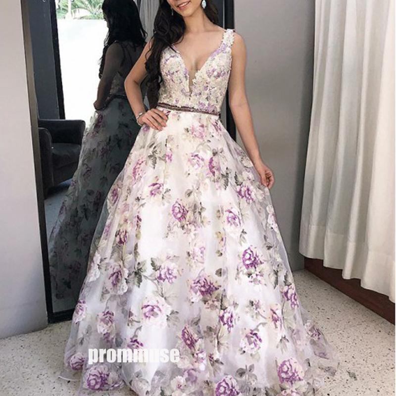 Elegant V-neck Purple Flower Long Prom Dresses LPD005 MarryLover Elegant V-neck Purple Flower Long Prom Dresses LPD005 MarryLover
