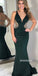 Elegant V-neck Dark Green Mermaid Long Prom Dresses LPD006