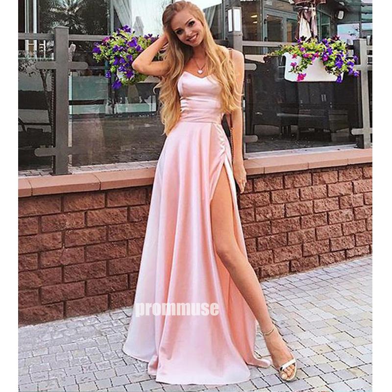 Elegant A-line Pink Split Side Long Prom Dresses LPD007 MarryLover Elegant A-line Pink Split Side Long Prom Dresses LPD007 MarryLover
