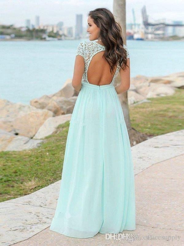 Mint Green V-neck Backless Cap Sleeves Chiffon Bridesmaid Dresses, BD0562 Mint Green V-neck Backless Cap Sleeves Chiffon Bridesmaid Dresses, BD0562