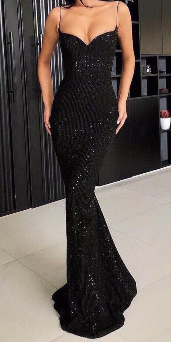 Spaghetti Strap Black Sparkle Popular Long Prom Dresses, MR7001 MarryLover Spaghetti Strap Black Sparkle Popular Long Prom Dresses, MR7001 MarryLover