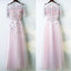Charming Half Sleeves Tulle Applique Light Pink Cheap Long Prom Dresses, BGP021