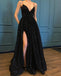 Spaghetti Strap Black Sparkle Popular Long Prom Dresses, MR7001