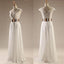 Cap Sleeves White Beading Long Side Slit Party Evening Prom Dresses, BG51239 - Bubble Gown