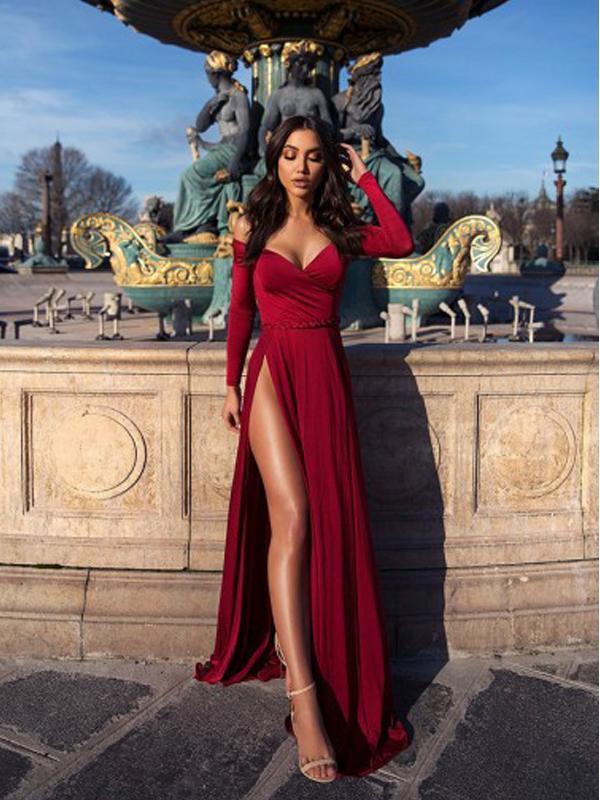 Simple A-line Long Sleeves Cheap Evening Prom Dresses, Long Prom Dresses, OL100 Simple A-line Long Sleeves Cheap Evening Prom Dresses, Long Prom Dresses, OL100