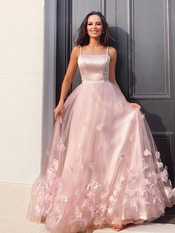 Pink Spaghetti Straps Applique Evening Prom Dresses, Sweet 16 Prom Dre MarryLover Pink Spaghetti Straps Applique Evening Prom Dresses, Sweet 16 Prom Dre MarryLover