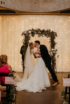 A-line Round Neck V-back Short Sleeves Appliques Tulle Wedding dresses, WD0423