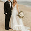 Deep V-neck Mermaid Lace White Bridal Long Wedding Dresses, BGH015