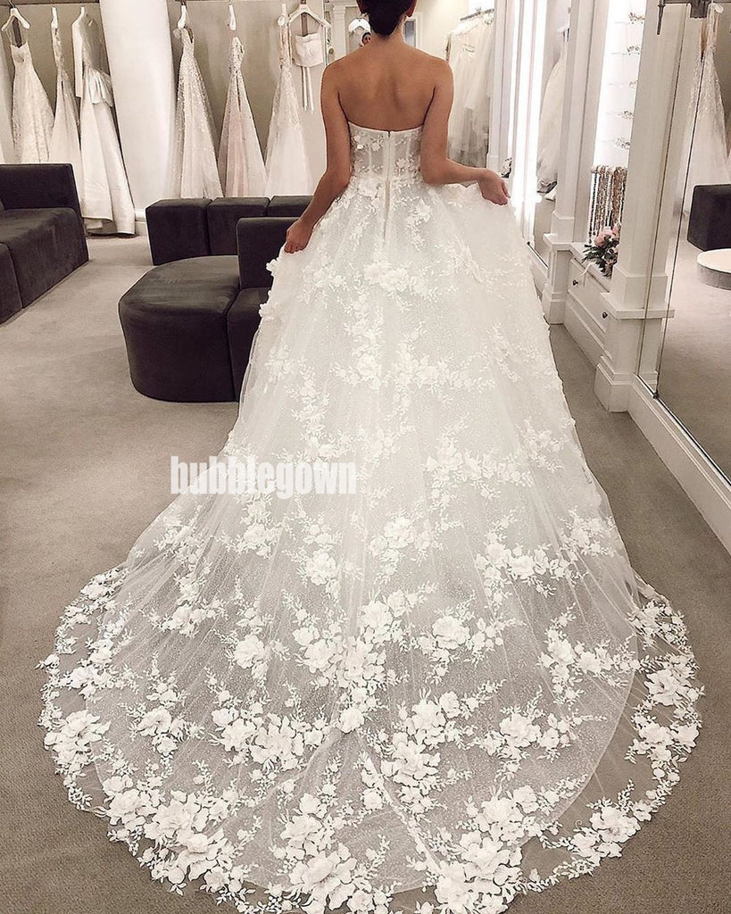 Elegant Sweetheart Floral Prints Lace Long Wedding Dresses, BGH028