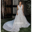 Charming White V-neck Open Back Tulle Long Wedding Dresses, PWD009
