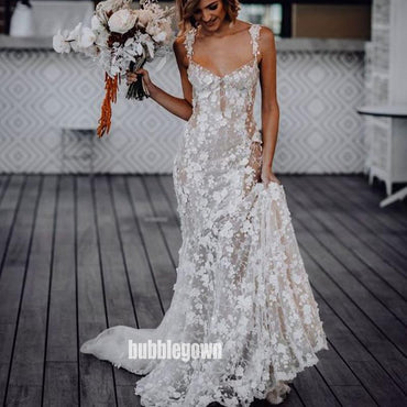 Free Shipping Simple Wedding Dresses Ivory Lace A Line Court Train  Spaghetti Straps Backless Side Slit Cheap Bridal Dresses VK0401004 –  Vickidress