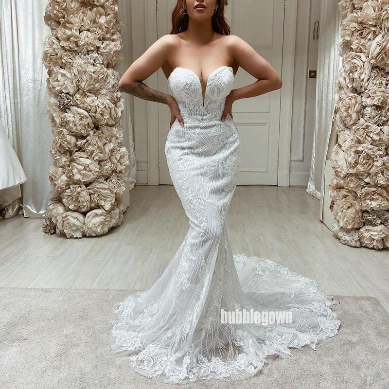 Sweetheart White Lace Applique Mermaid Wedding Dresses, BGH097 MarryLover Sweetheart White Lace Applique Mermaid Wedding Dresses, BGH097 MarryLover