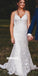 Pretty Spaghetti Straps White Lace Applique Mermaid Wedding Dresses, BGH098