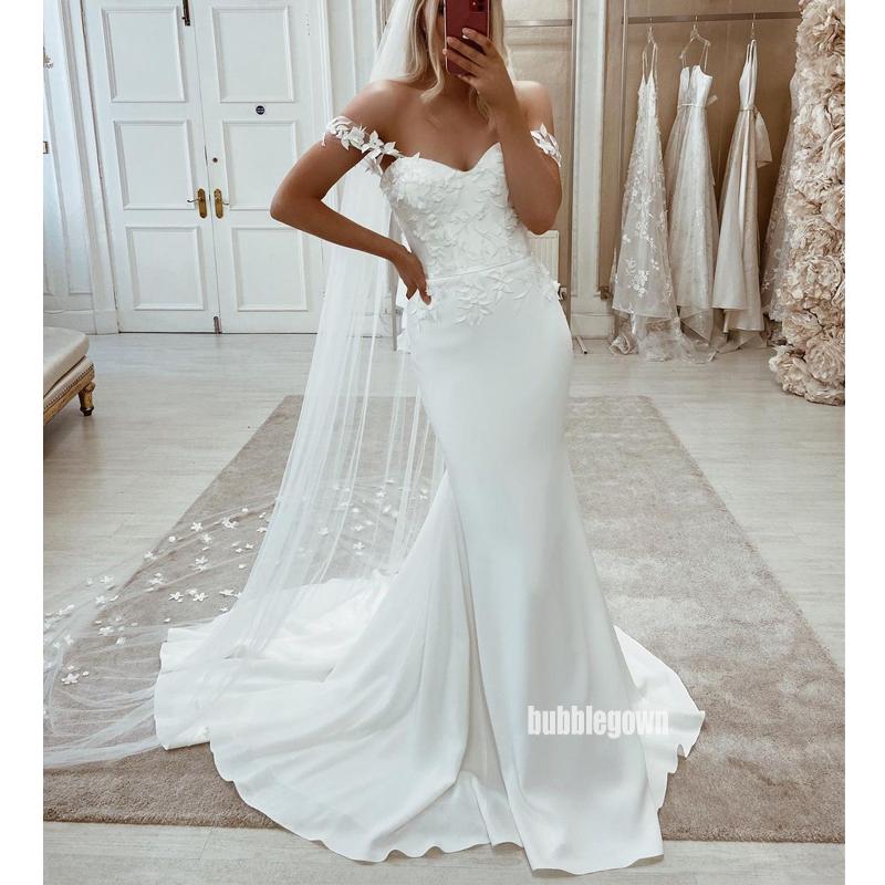 Elegant Off Shoulder White Applique Mermaid Long Wedding Dresses, BGH0 MarryLover Elegant Off Shoulder White Applique Mermaid Long Wedding Dresses, BGH0 MarryLover