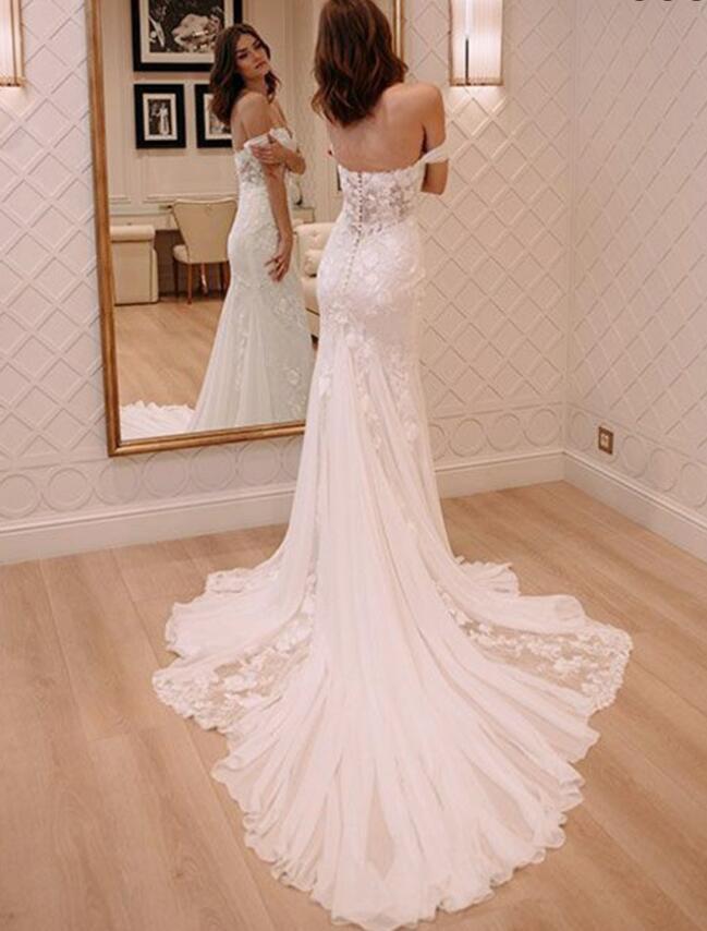 Off the Shoulder Sweethaert Lace Bridal Long Wedding Dresses, BGP268