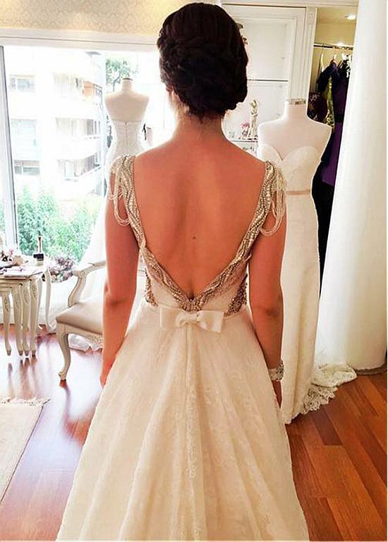 A Line Cheap Lace Sweetheart Long Bridal Beach Wedding Dresses, BGP259 - Bubble Gown